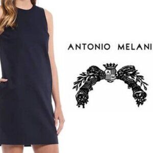 🎩🗝️ NWT $149 ANTONIO MELANI Classic Navy Blue Shift Dress